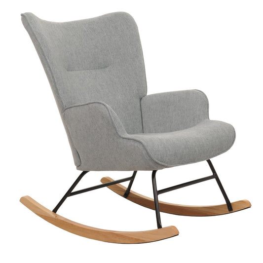 Cosmo Casa - Schommelstoel - Relax TV-Stoel - Massief Hout, Metaal & Stoftextiel 320gsm - Grijsgroen