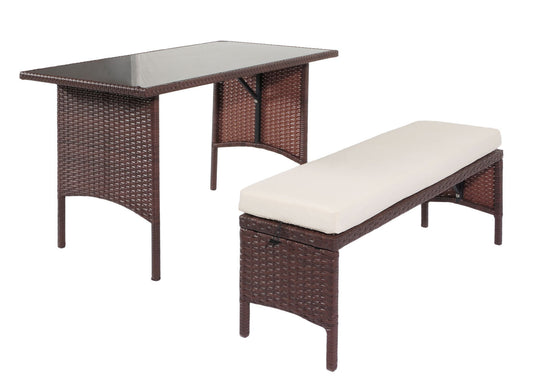 Cosmo Casa - Eettafel - Tuintafel - Polyrotan - Bruin - 112x60 cm