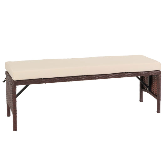 Cosmo Casa - Tuinbank - Polyrotan - Kussen - Bruin en Crème - 112 cm