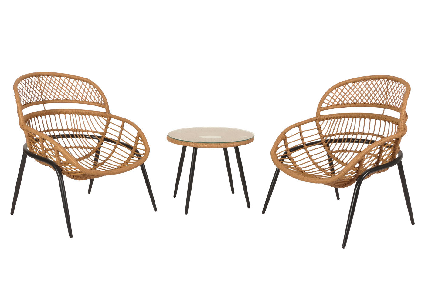 Cosmo Casa - Polyrotan Tuinset - Balkonzitgroep met Stoel en Bijzettafel - Naturel Look - Lichtgrijze Bekleding