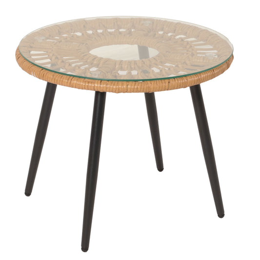 Cosmo Casa - Polyrotan Tuinset - Balkonzitgroep met Stoel en Bijzettafel - Naturel Look - Lichtgrijze Bekleding