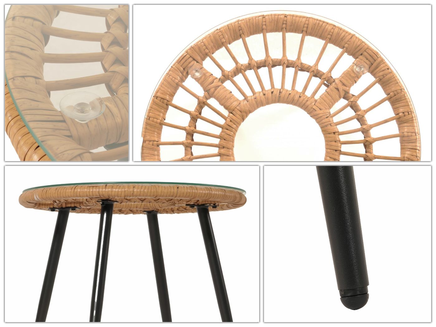 Cosmo Casa - Polyrotan Tuinset - Balkonzitgroep met Stoel en Bijzettafel - Naturel Look - Lichtgrijze Bekleding