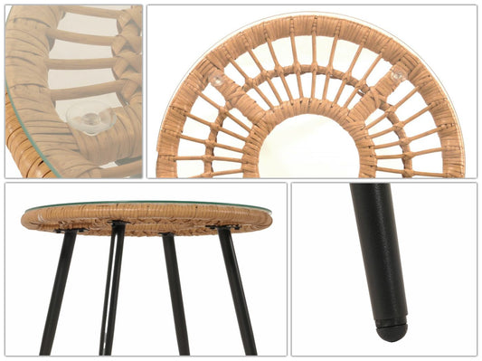 Cosmo Casa - Polyrotan Tuinset - Balkonzitgroep met Stoel en Bijzettafel - Naturel Look - Lichtgrijze Bekleding