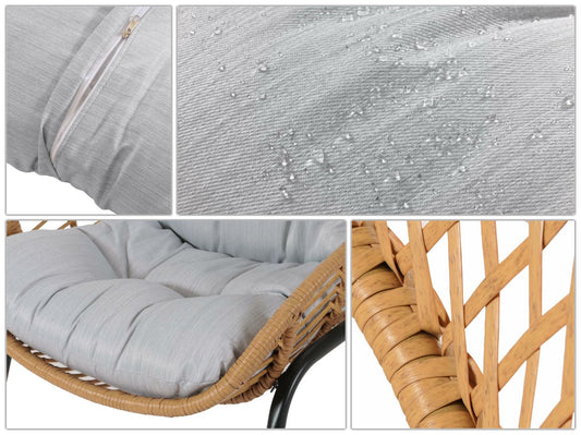 Cosmo Casa - Polyrotan Tuinset - Balkonzitgroep met Stoel en Bijzettafel - Naturel Look - Lichtgrijze Bekleding