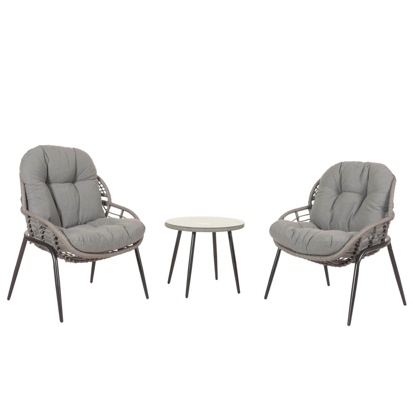 Cosmo Casa - Polyrotan Tuinset - Zitgroep met Stoel en Bijzettafel - Grijs - Donkergrijze Bekleding