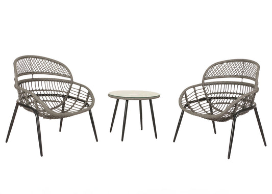 Cosmo Casa - Polyrotan Tuinset - Zitgroep met Stoel en Bijzettafel - Grijs - Donkergrijze Bekleding