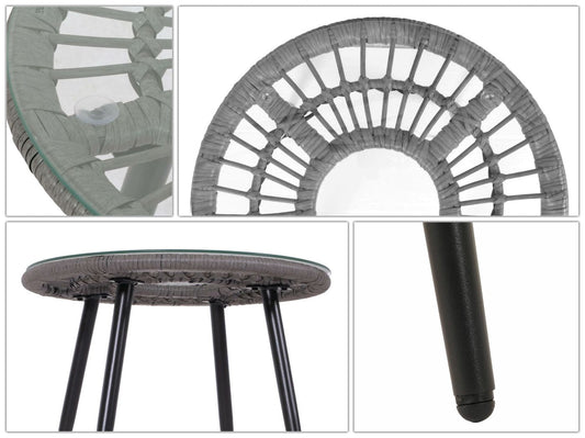 Cosmo Casa - Polyrotan Tuinset - Zitgroep met Stoel en Bijzettafel - Grijs - Donkergrijze Bekleding