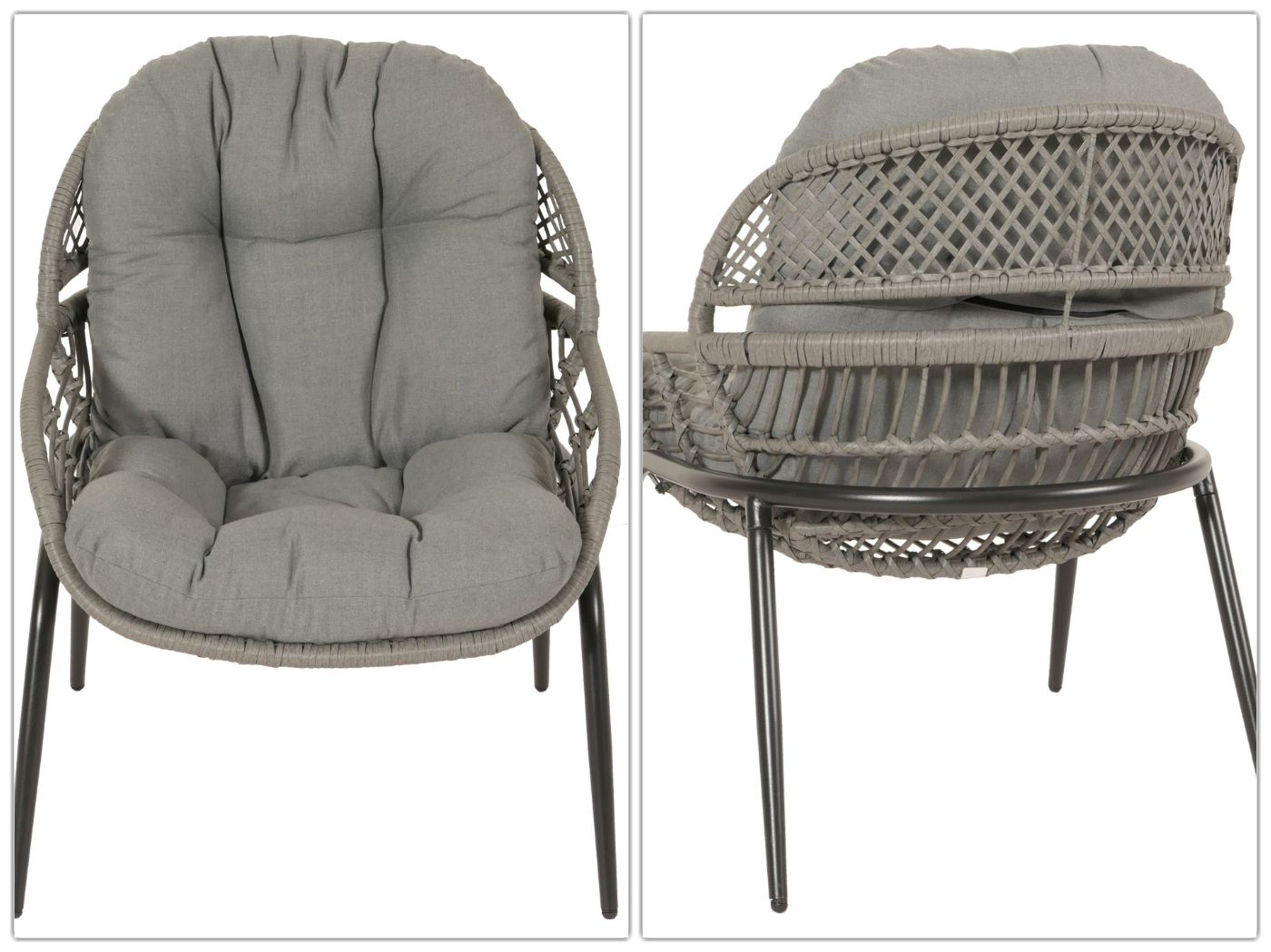 Cosmo Casa - Polyrotan Tuinset - Zitgroep met Stoel en Bijzettafel - Grijs - Donkergrijze Bekleding