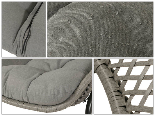 Cosmo Casa - Polyrotan Tuinset - Zitgroep met Stoel en Bijzettafel - Grijs - Donkergrijze Bekleding