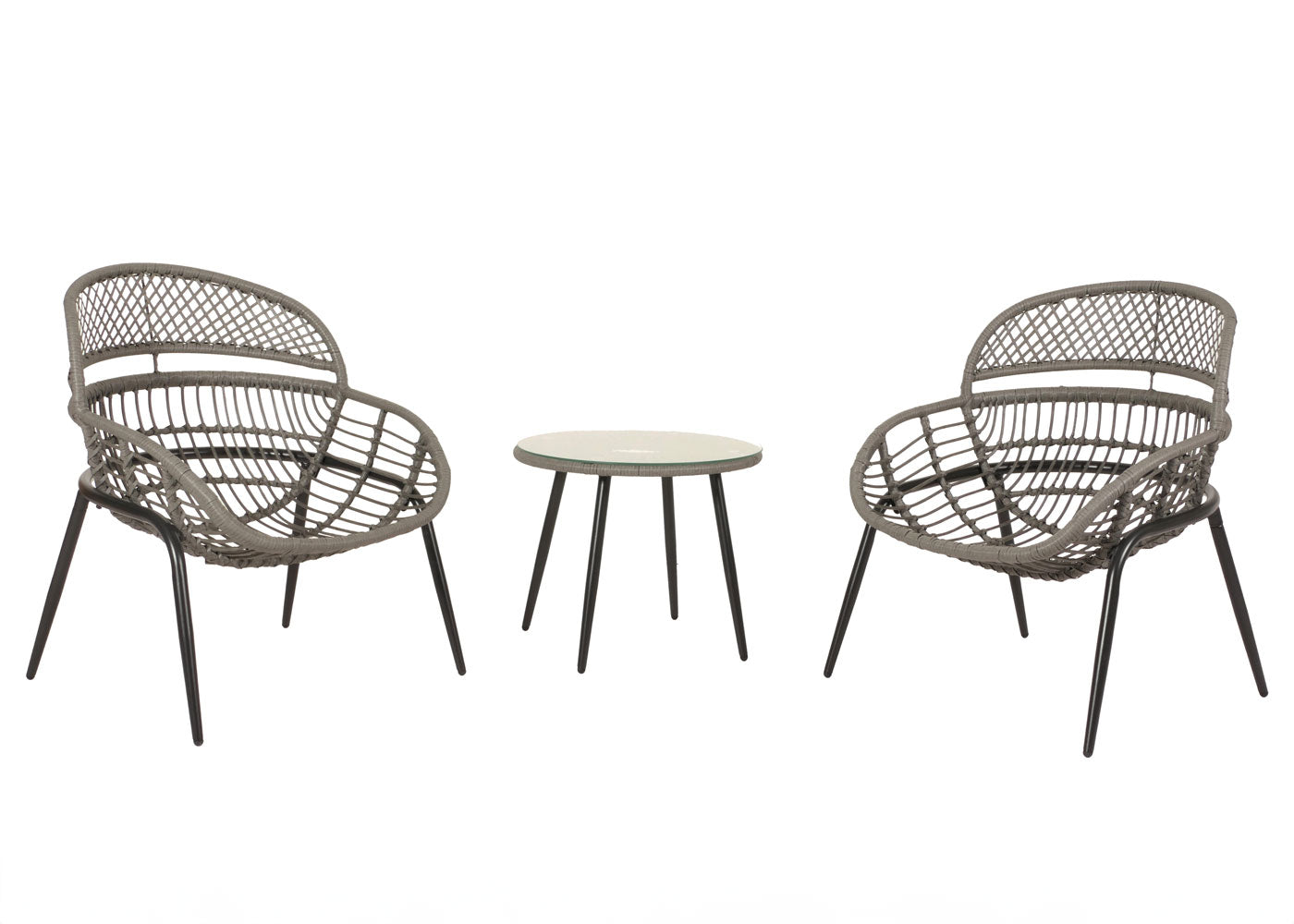 Cosmo Casa - Polyrotan Tuinset - Zitgroep met Stoel en Bijzettafel - Grijs - Lichtgrijze Bekleding