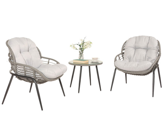 Cosmo Casa - Polyrotan Tuinset - Zitgroep met Stoel en Bijzettafel - Grijs - Lichtgrijze Bekleding