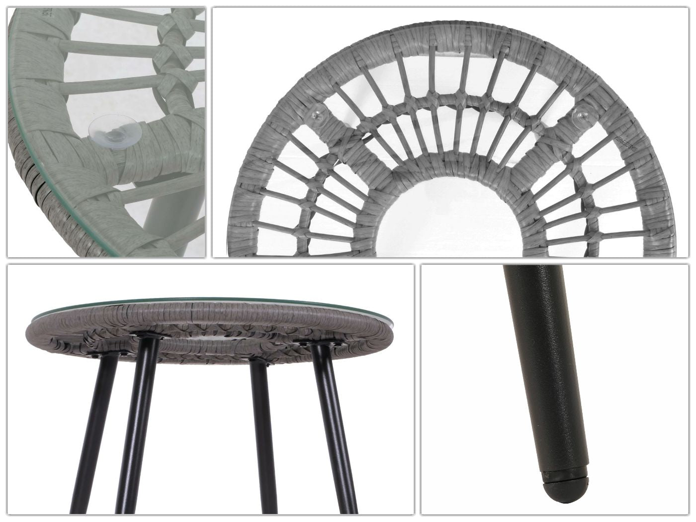 Cosmo Casa - Polyrotan Tuinset - Zitgroep met Stoel en Bijzettafel - Grijs - Lichtgrijze Bekleding