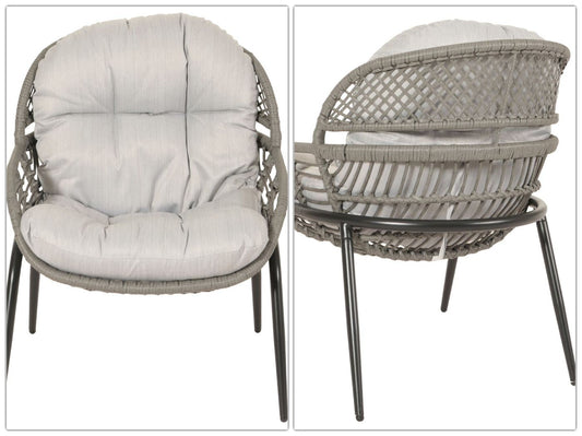 Cosmo Casa - Polyrotan Tuinset - Zitgroep met Stoel en Bijzettafel - Grijs - Lichtgrijze Bekleding