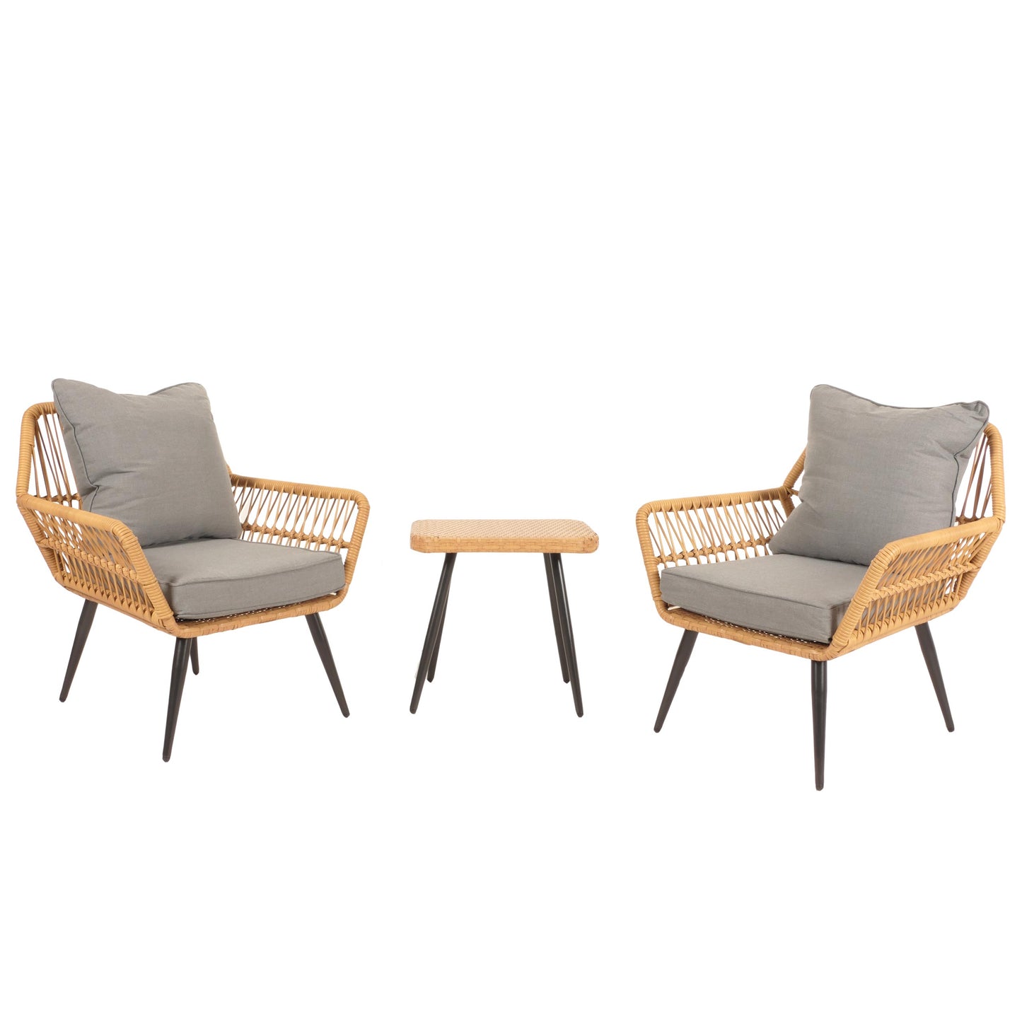 Cosmo Casa - Polyrotan Tuinset - Balkonzitgroep met Stoel en Bijzettafel - Donkergrijs