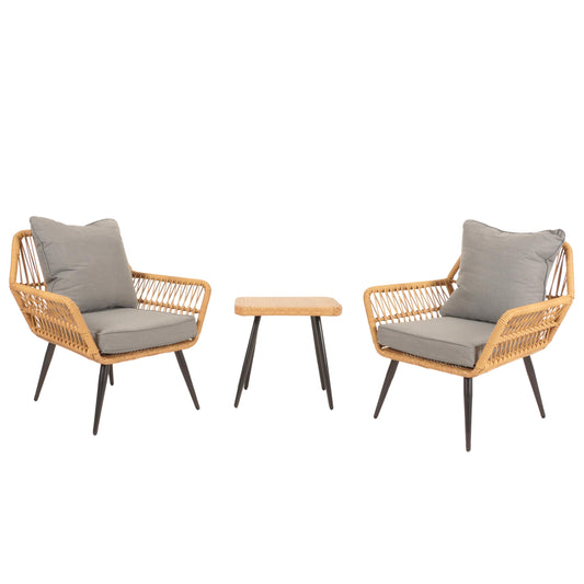 Cosmo Casa - Polyrotan Tuinset - Balkonzitgroep met Stoel en Bijzettafel - Donkergrijs