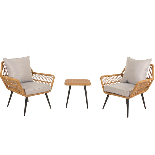 Cosmo Casa - Polyrotan Tuinset - Balkonzitgroep met Stoel en Bijzettafel - Lichtgrijs