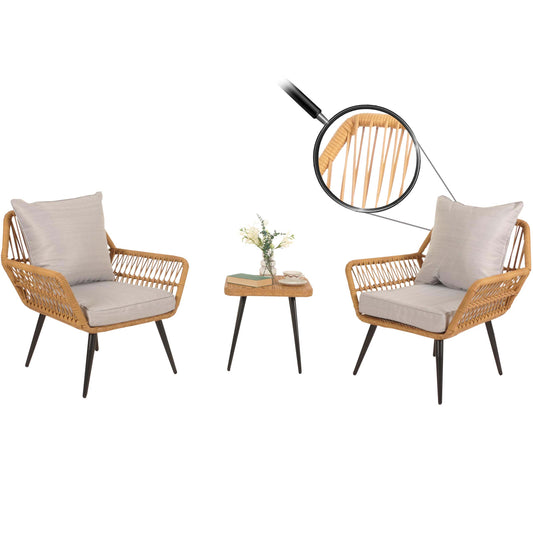 Cosmo Casa - Polyrotan Tuinset - Balkonzitgroep met Stoel en Bijzettafel - Lichtgrijs