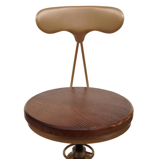 Cosmo Casa - Set van 2 Barkrukken - Verstelbare Hoogte - Draaibare Voetsteun - Industrieel Metaal & Hout - Bruin - Gouden Frame