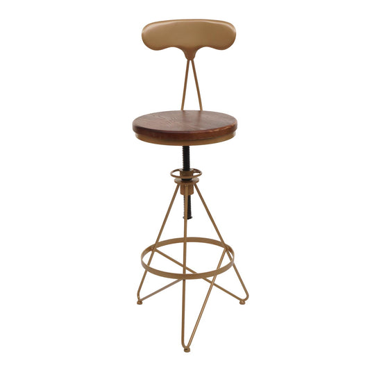 Cosmo Casa - Set van 2 Barkrukken - Verstelbare Hoogte - Draaibare Voetsteun - Industrieel Metaal & Hout - Bruin - Gouden Frame