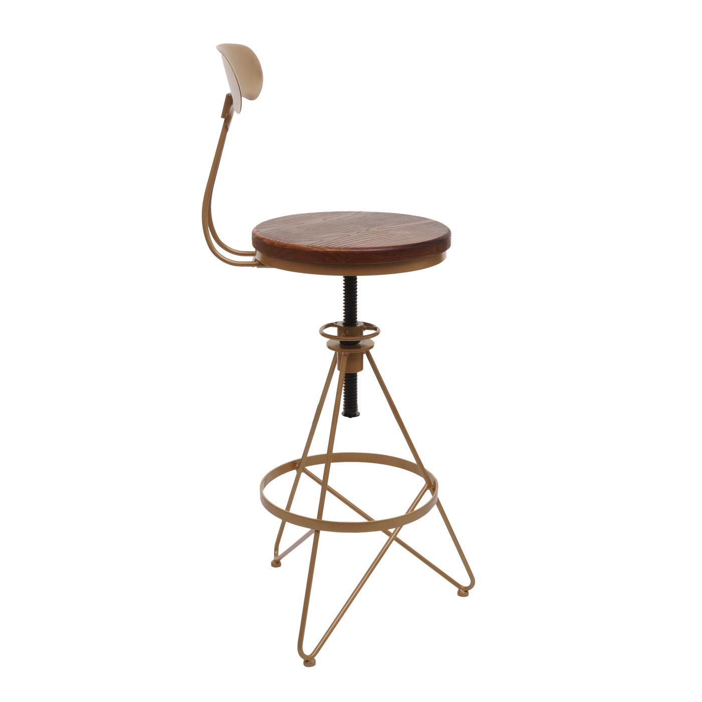 Cosmo Casa - Set van 2 Barkrukken - Verstelbare Hoogte - Draaibare Voetsteun - Industrieel Metaal & Hout - Bruin - Gouden Frame