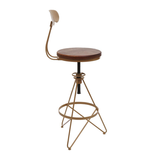 Cosmo Casa - Set van 2 Barkrukken - Verstelbare Hoogte - Draaibare Voetsteun - Industrieel Metaal & Hout - Bruin - Gouden Frame