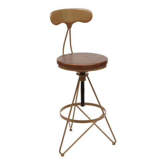 Cosmo Casa - Set van 2 Barkrukken - Verstelbare Hoogte - Draaibare Voetsteun - Industrieel Metaal & Hout - Bruin - Gouden Frame