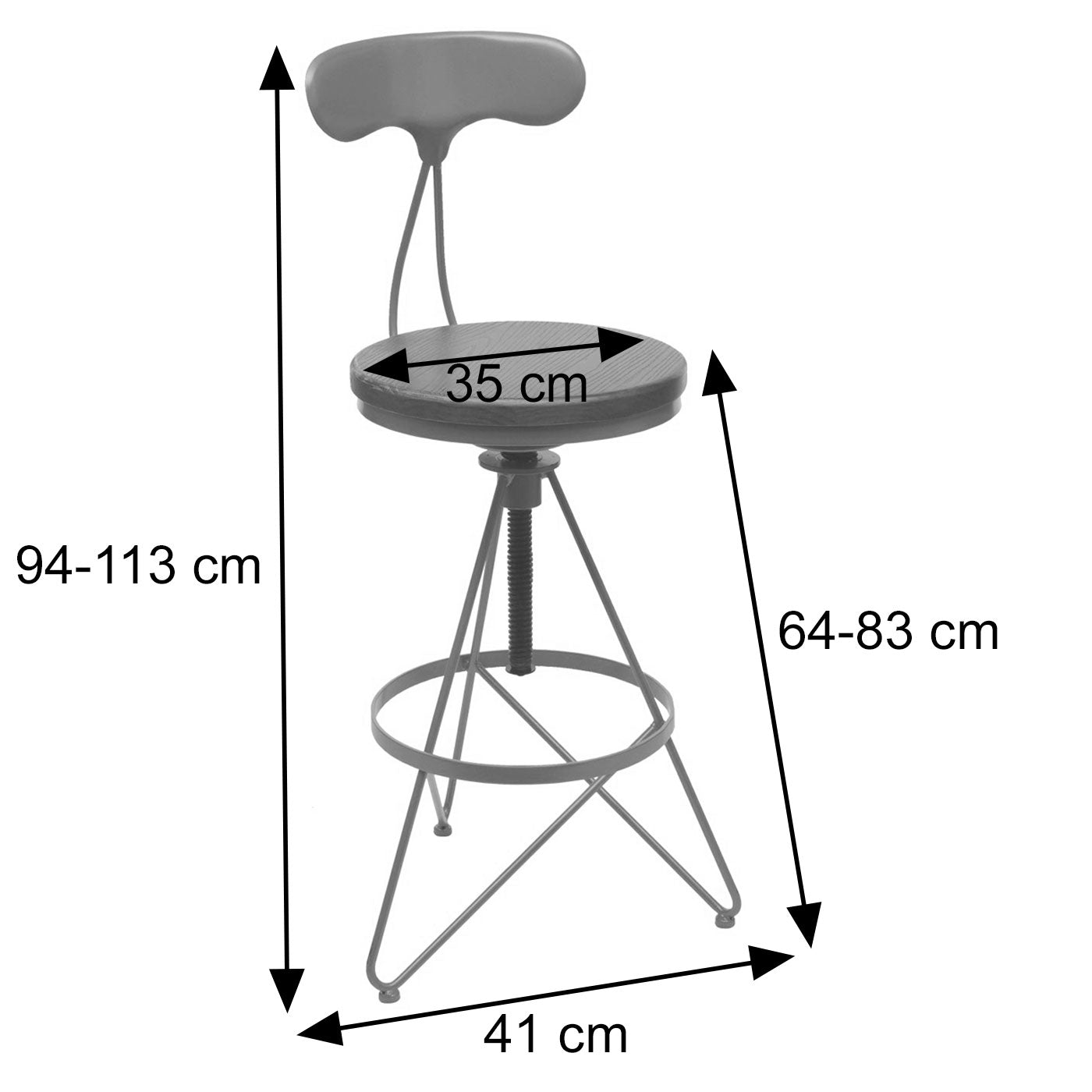Cosmo Casa - Set van 2 Barkrukken - Verstelbare Hoogte - Draaibare Voetsteun - Industrieel Metaal & Hout - Bruin - Zwart Frame