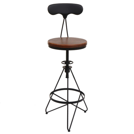 Cosmo Casa - Set van 2 Barkrukken - Verstelbare Hoogte - Draaibare Voetsteun - Industrieel Metaal & Hout - Bruin - Zwart Frame