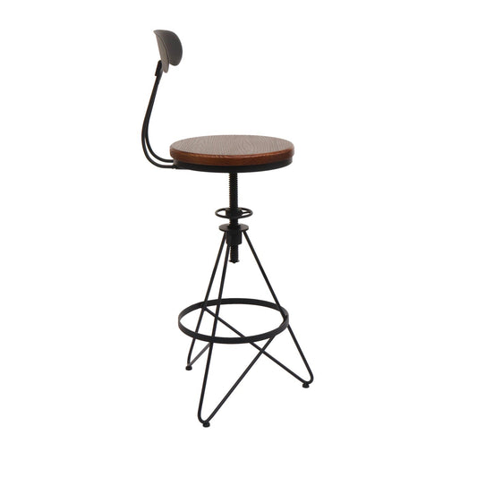 Cosmo Casa - Set van 2 Barkrukken - Verstelbare Hoogte - Draaibare Voetsteun - Industrieel Metaal & Hout - Bruin - Zwart Frame