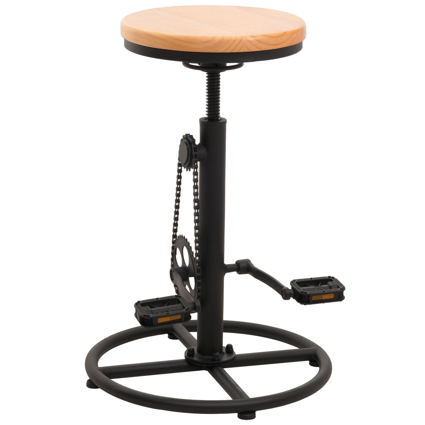 Cosmo Casa - Barkruk - In Hoogte Verstelbaar - Draaibare Voetsteun - Industrieel Metaal & Massief Hout - Naturel