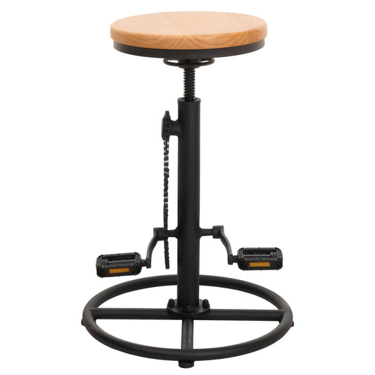 Cosmo Casa - Barkruk - In Hoogte Verstelbaar - Draaibare Voetsteun - Industrieel Metaal & Massief Hout - Naturel