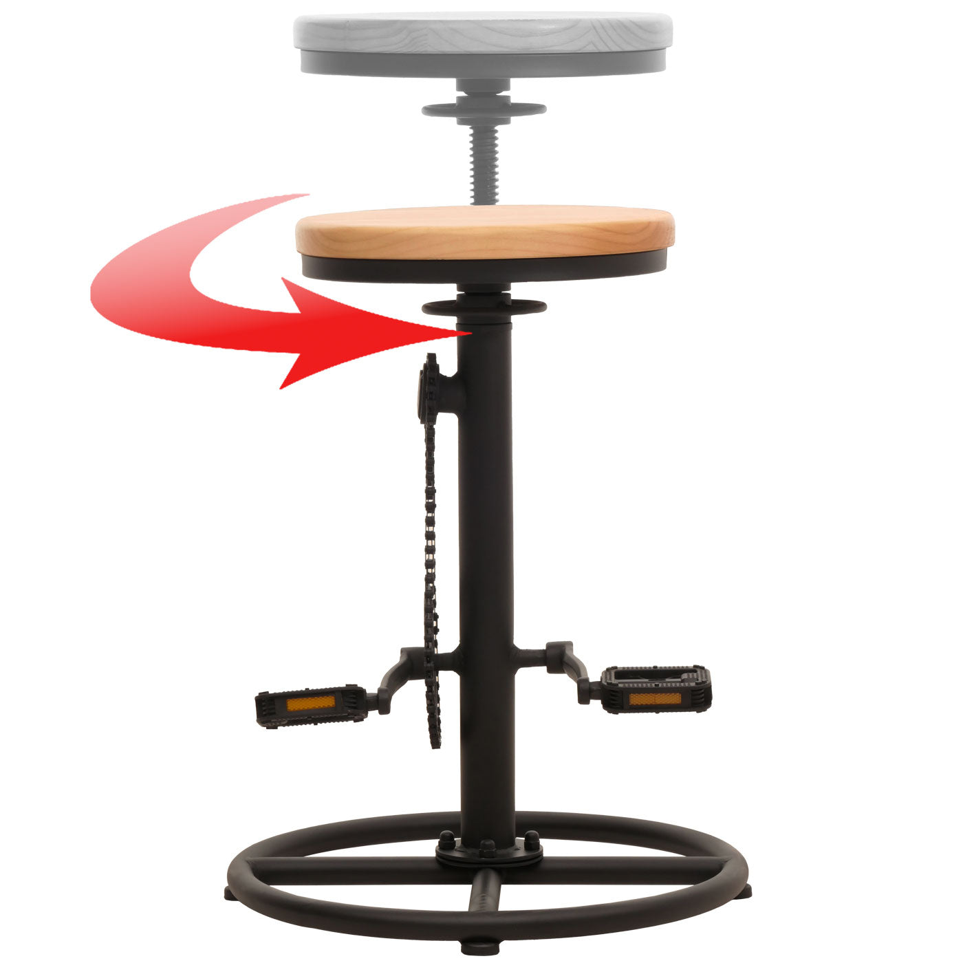 Cosmo Casa - Barkruk - In Hoogte Verstelbaar - Draaibare Voetsteun - Industrieel Metaal & Massief Hout - Naturel