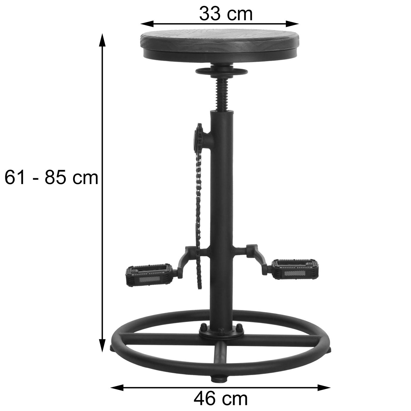 Cosmo Casa - Barkruk - In Hoogte Verstelbaar - Draaibare Voetsteun - Industrieel Metaal & Massief Hout - Naturel