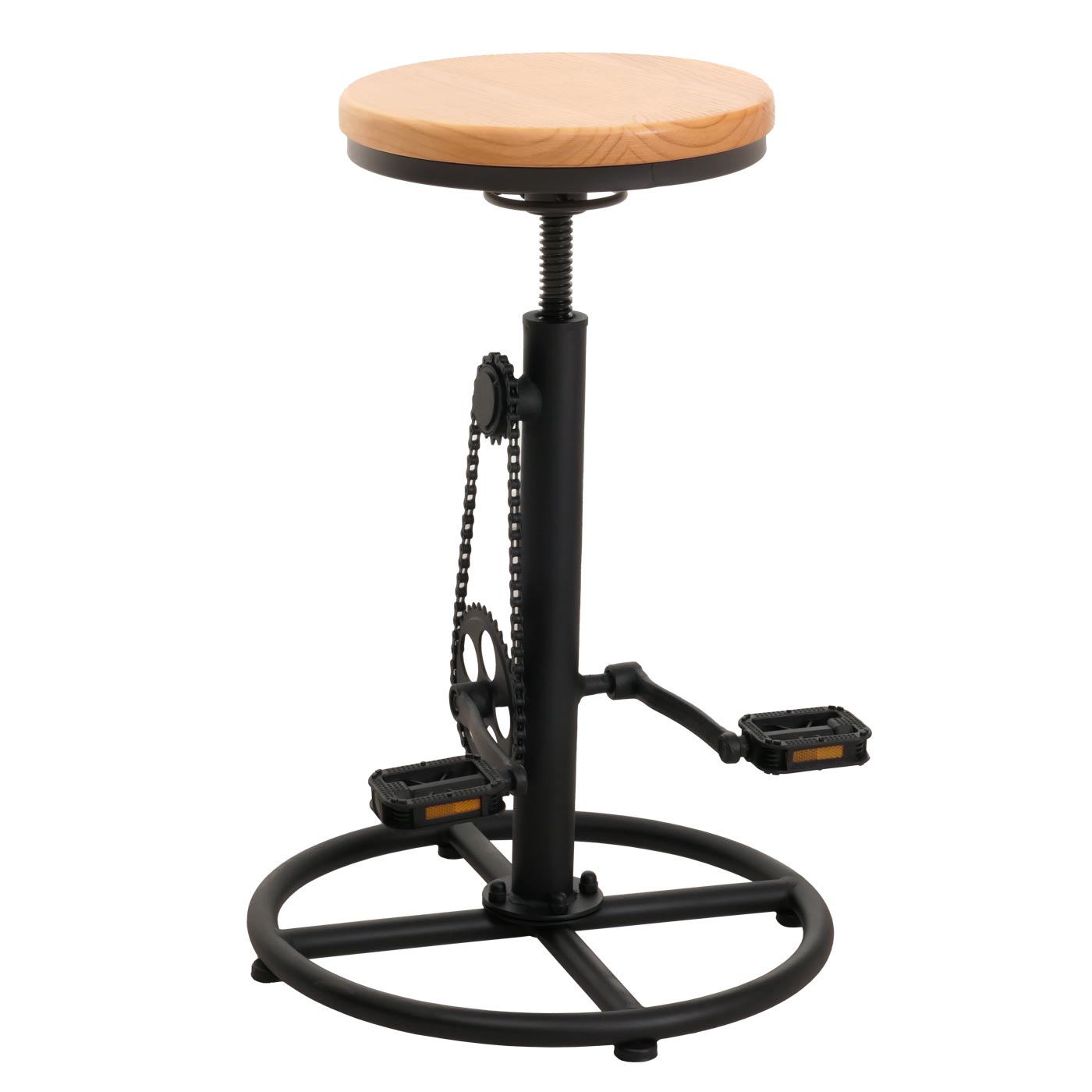 Cosmo Casa - Barkruk - In Hoogte Verstelbaar - Draaibare Voetsteun - Industrieel Metaal & Massief Hout - Naturel