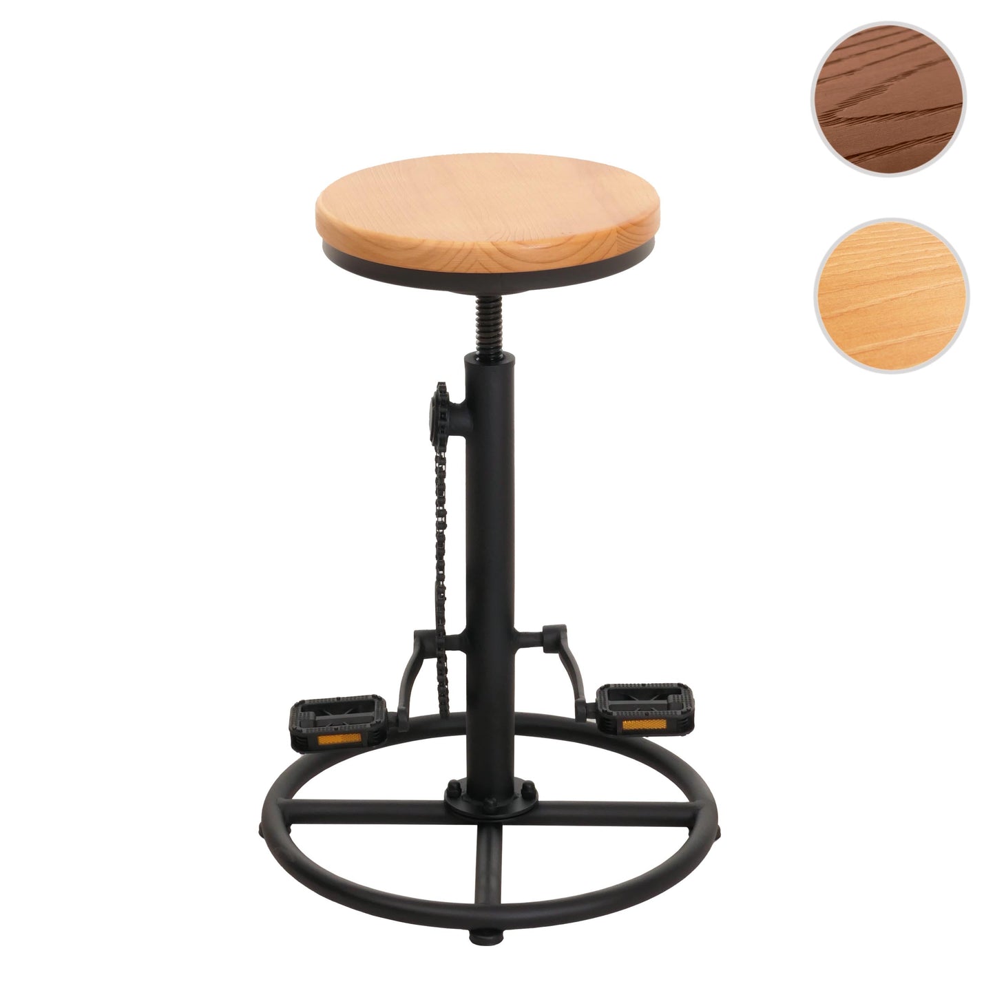 Cosmo Casa - Barkruk - In Hoogte Verstelbaar - Draaibare Voetsteun - Industrieel Metaal & Massief Hout - Naturel