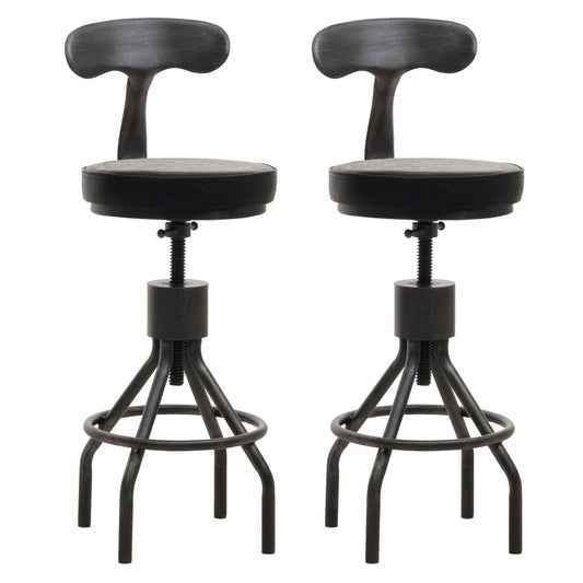 Cosmo Casa - Set van 2 Barkrukken - In Hoogte Verstelbaar - Draaibare Voetsteun - Industrieel Staal & Kunstleer - Zwart