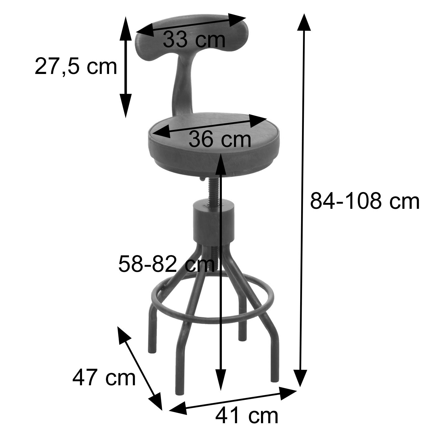 Cosmo Casa - Set van 2 Barkrukken - In Hoogte Verstelbaar - Draaibare Voetsteun - Industrieel Staal & Kunstleer - Zwart