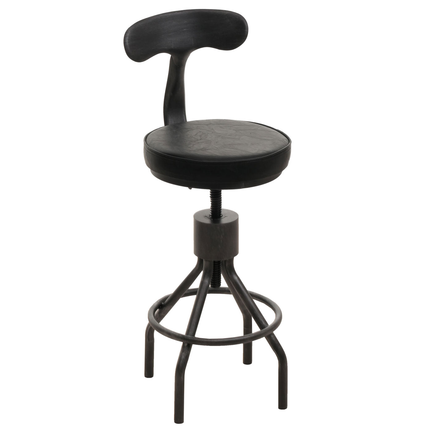 Cosmo Casa - Set van 2 Barkrukken - In Hoogte Verstelbaar - Draaibare Voetsteun - Industrieel Staal & Kunstleer - Zwart