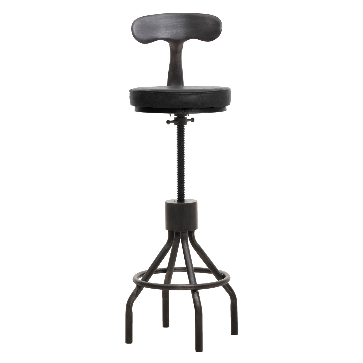 Cosmo Casa - Set van 2 Barkrukken - In Hoogte Verstelbaar - Draaibare Voetsteun - Industrieel Staal & Kunstleer - Zwart