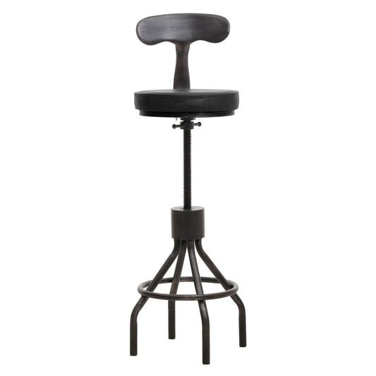 Cosmo Casa - Set van 2 Barkrukken - In Hoogte Verstelbaar - Draaibare Voetsteun - Industrieel Staal & Kunstleer - Zwart