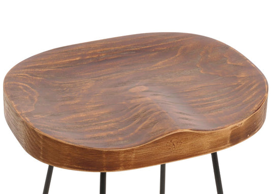 Cosmo Casa - Barkruk - Keukenkruk - Voetsteun - Industrieel Metaal & Massief Hout - 3D Structuur - Bruin