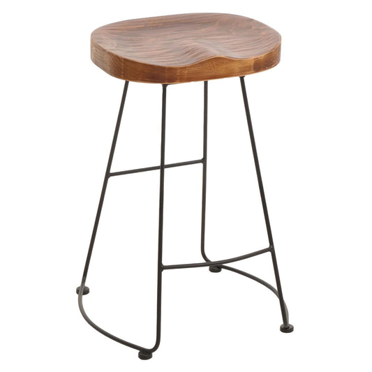 Cosmo Casa - Barkruk - Keukenkruk - Voetsteun - Industrieel Metaal & Massief Hout - 3D Structuur - Bruin