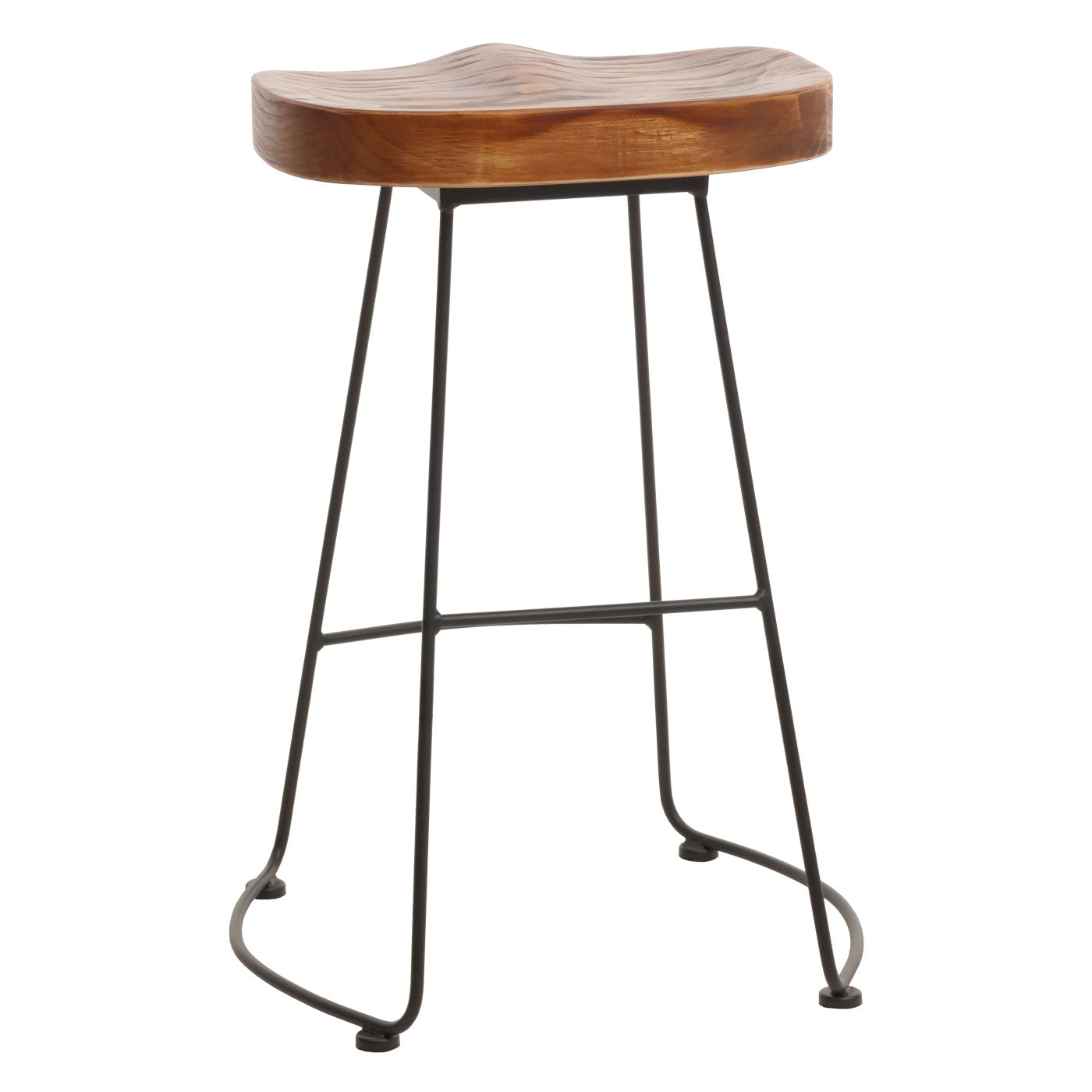 Cosmo Casa - Barkruk - Keukenkruk - Voetsteun - Industrieel Metaal & Massief Hout - 3D Structuur - Bruin