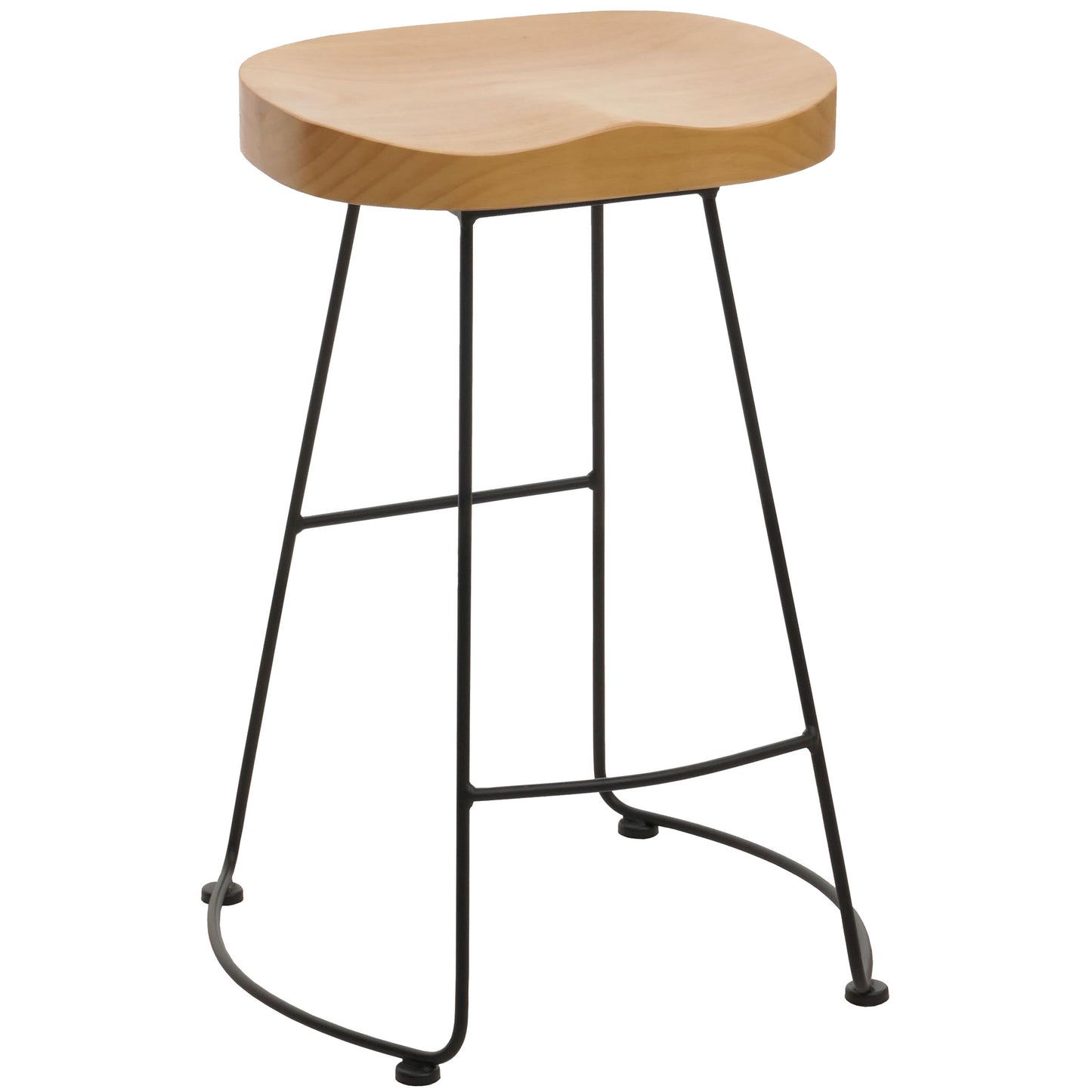 Cosmo Casa - Barkruk - Keukenkruk - Voetsteun - Industrieel Metaal & Massief Hout - 3D Structuur - Naturel