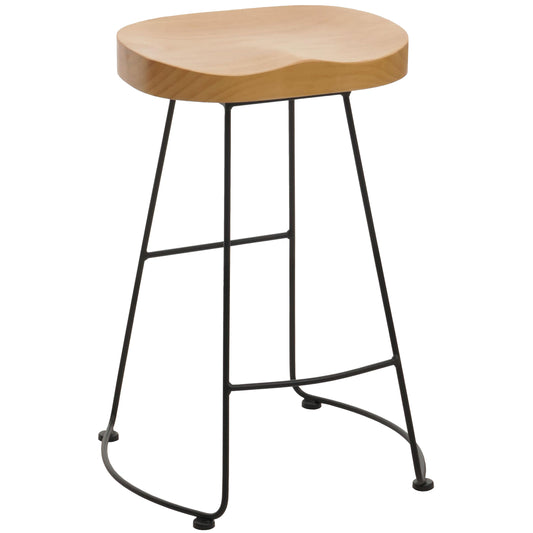 Cosmo Casa - Barkruk - Keukenkruk - Voetsteun - Industrieel Metaal & Massief Hout - 3D Structuur - Naturel