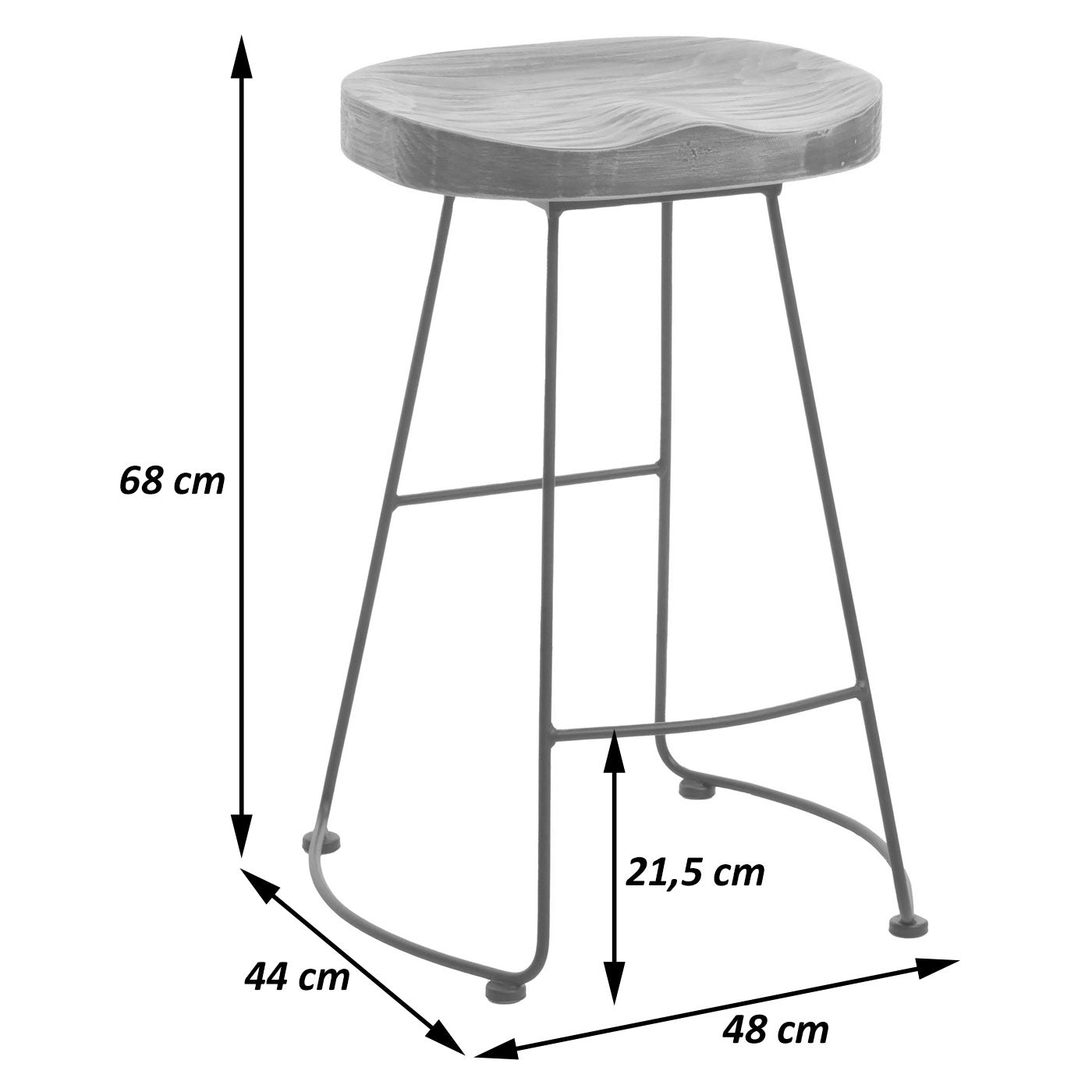 Cosmo Casa - Barkruk - Keukenkruk - Voetsteun - Industrieel Metaal & Massief Hout - 3D Structuur - Naturel