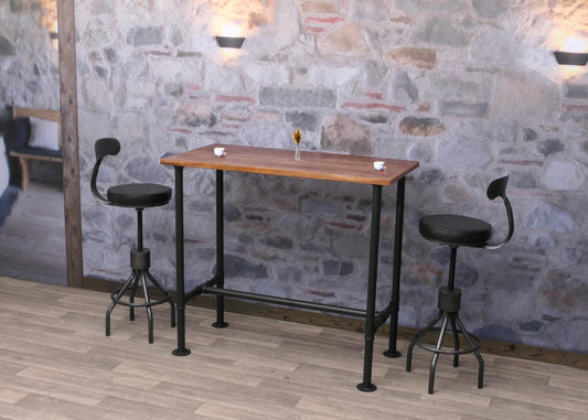 Cosmo Casa - Bartafel - Countertafel - Bistrotafel - Voetsteun - Industrieel Metaal & Massief Grenenhout - 108x120x61 cm - Bruin