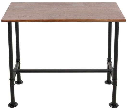 Cosmo Casa - Bartafel - Countertafel - Bistrotafel - Voetsteun - Industrieel Metaal & Massief Grenenhout - 108x120x61 cm - Bruin