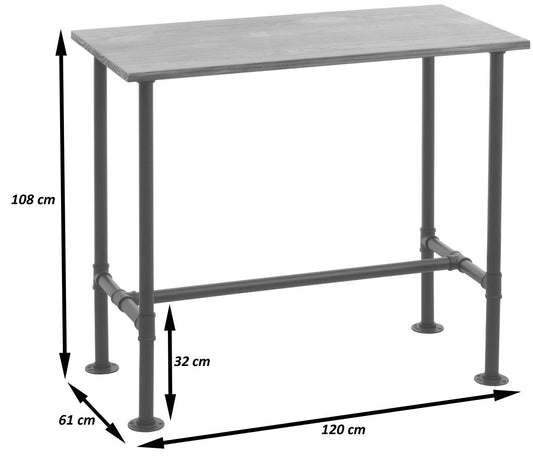 Cosmo Casa - Bartafel - Countertafel - Bistrotafel - Voetsteun - Industrieel Metaal & Massief Grenenhout - 108x120x61 cm - Naturel