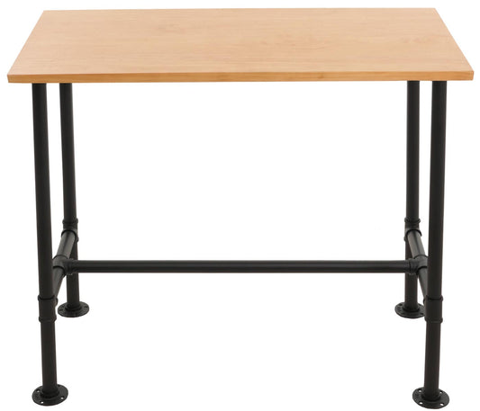 Cosmo Casa - Bartafel - Countertafel - Bistrotafel - Voetsteun - Industrieel Metaal & Massief Grenenhout - 108x120x61 cm - Naturel